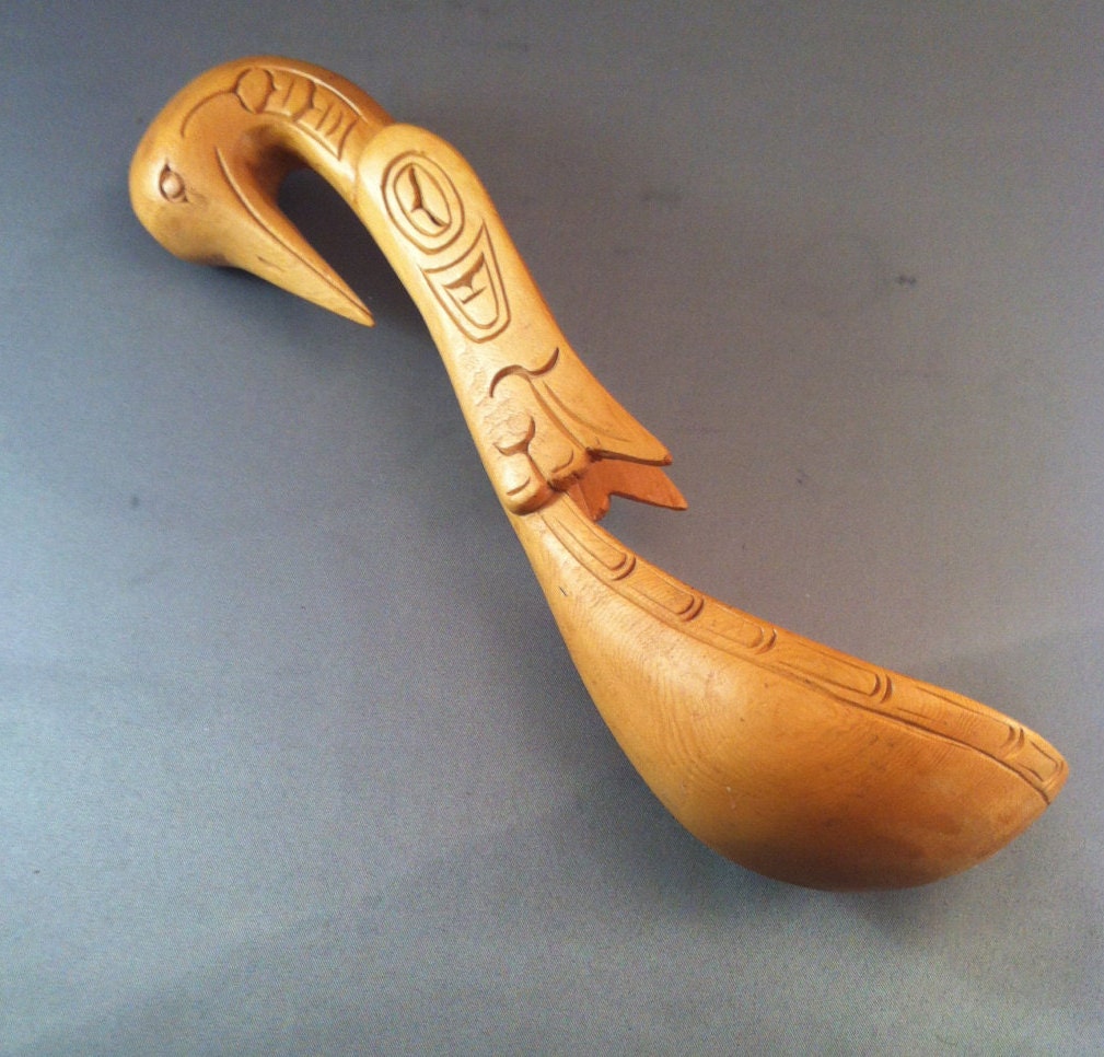 Pacific Northwest Hand Carved Wooden Swan Ladle Alaskan Art