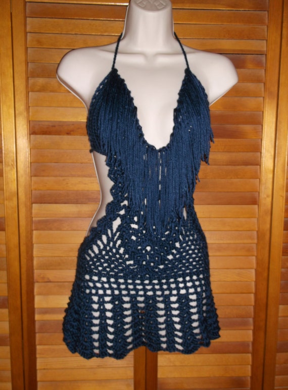 Hand Crochet Monokini NAVY BLUE Monokini Dress One Piece