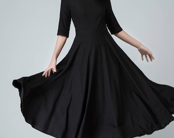 black maxi dress Wool dressLong Black dress Midi