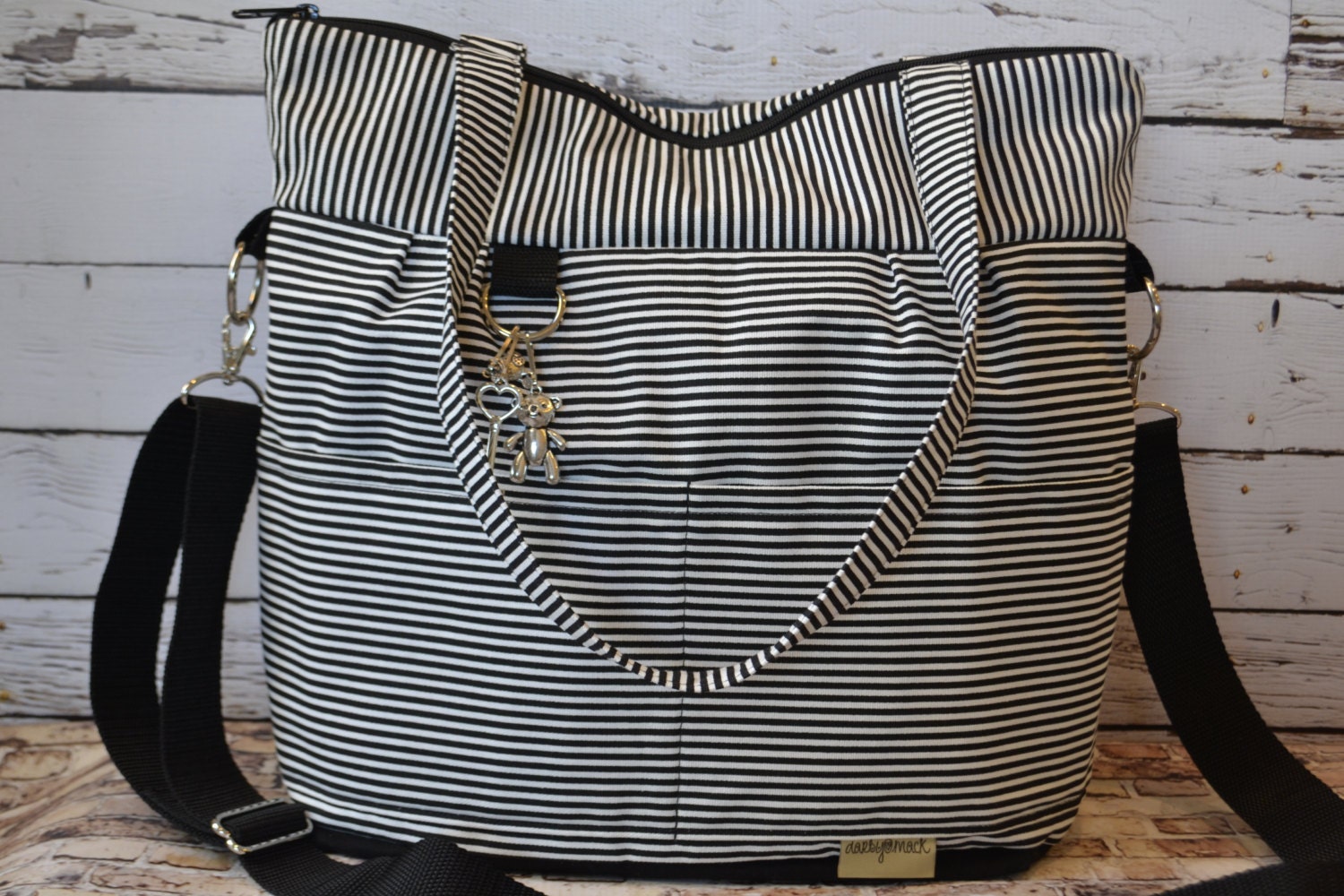 black and white striped diaper bag backpack