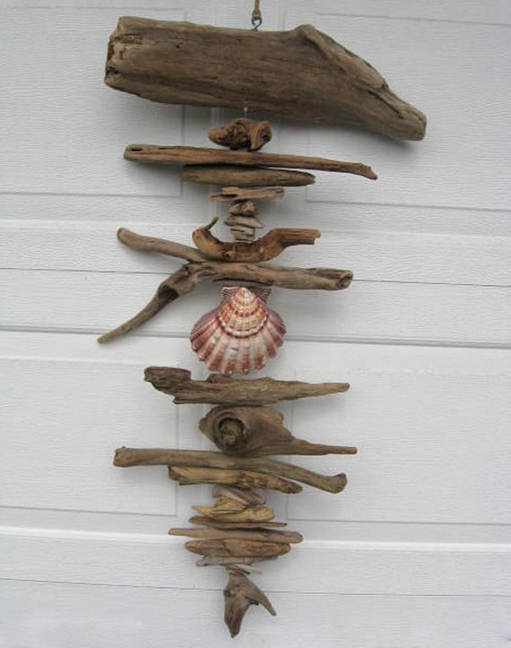 Driftwood Mobile With Shell-DC1045 by BeacheryDesigns on Etsy