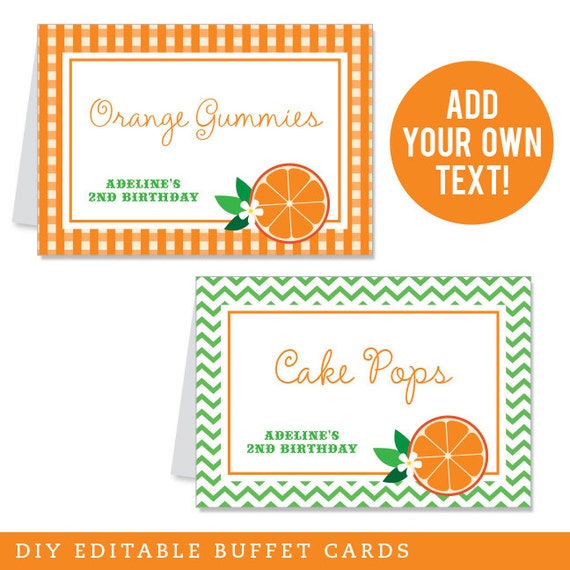 INSTANT DOWNLOAD Orange Party Buffet Cards - EDITABLE Printable File Il_570xn