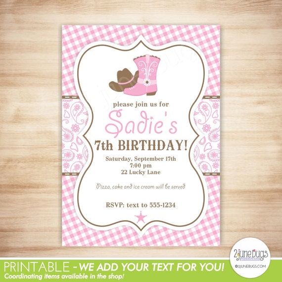 Personalized Cowgirl Birthday Invitations 2