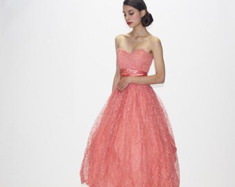 1950s Coral Pink Wedding Dress - Vintage Pink Wedding Dress - 50s Wedding Dress - Vintage 50s Prom Dress - WD0552