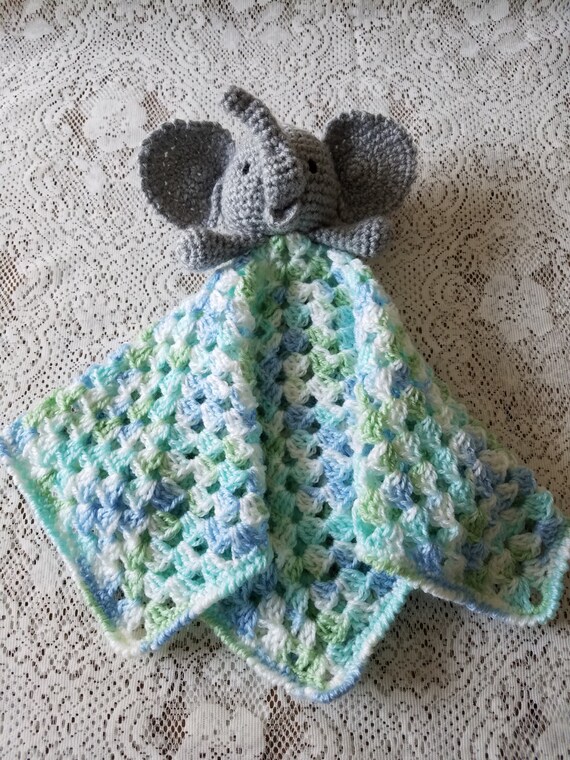 Items similar to Crocheted ELEPHANT LOVEY Security Blanket Sleep Travel ...