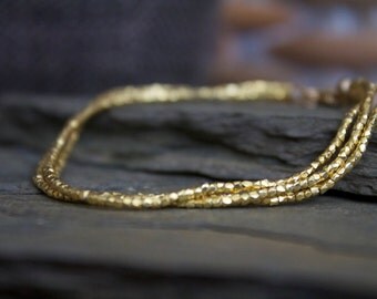 Gold bracelet, gold stacking bracelet, layering gold bracelet, gold beaded bracelet, triple wrap gold bracelet, 24k gold vermeil bracelet