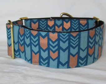 Art Deco Martingale Dog Collar - 1.5 Inch - blue copper fashion fun arrow industrial