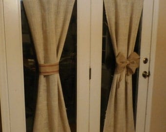 French Grain sack White / Oatmeal Color Burlap 1 Panel 24 x 68 inch- Custom Made Rod Pocket Curtain Window Drapery Treatment for Glass Doors