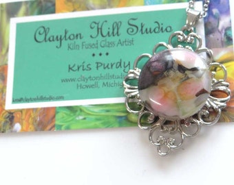 Filigree PenDot Necklace - fused glass