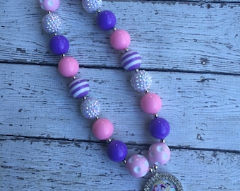 Disney Princesses Inspired Bubblegum Necklace, Ariel Beaded Necklace, Girls Chunky Necklace,Girls Bubblegum Chunky Necklace Princesses