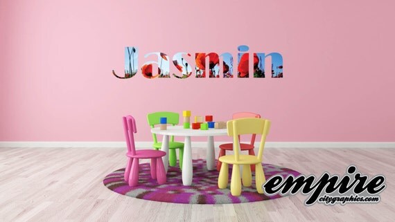 Girls Personalized Name Decals, nursery wall decals, flowerwall decals, Poppy flowers wallpaper style, Poppies Name Decal
