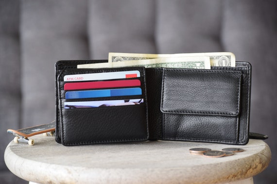 Mens wallet with a coin pocket personalized by TheLeatherExpert