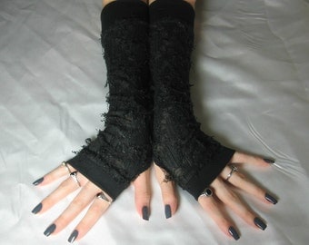 Black Thumb Holes Arm Warmers Arm Warmer goth gothic fingerless glove steampunk glove cybergoth arm sleeve belly dance costume emo gypsy
