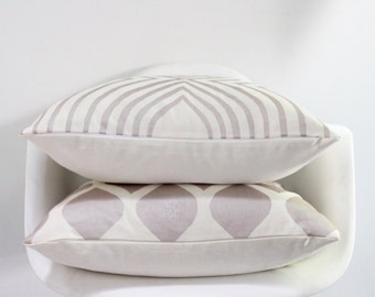 Aya Contour 20x20 pillow cover hand printed in metallic blush on white organic hemp cotton