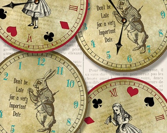 Alice in Wonderland Clocks printable party decor diy paper crafting craft digital instant download digital collage sheet - VDCLAL1334