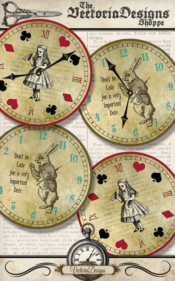 Alice in Wonderland Clocks printable party decor diy paper