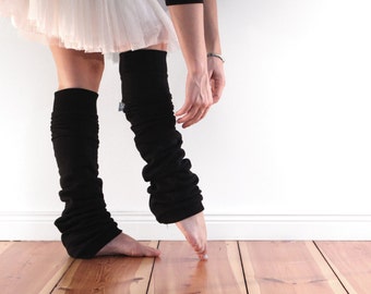 Slouchy black leg warmers, dancewear, extra long ballet legwarmers in soft cotton fleece
