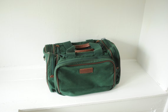 Vintage Lands End Green Canvas and Leather Duffel Bag