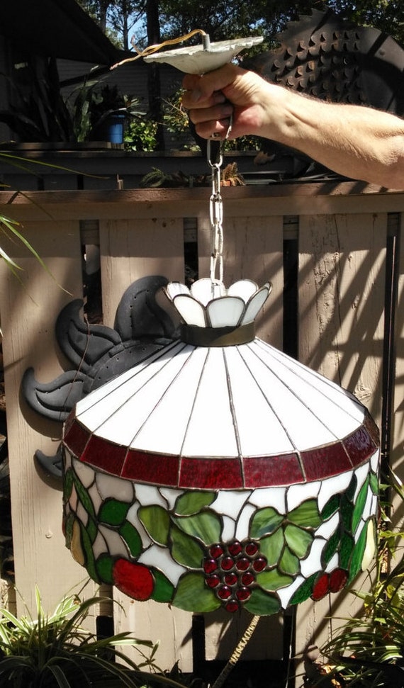 Vintage Large Tiffany Style Stained Glass Hanging Lamp Fruit