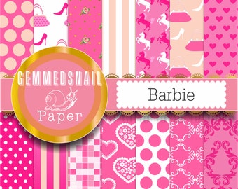Hot pink digital paper, 'Barbie' digital paper in hot pink backgrounds x 14