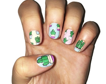 Succulent Pattern Nail Wraps. Cactus Nail Polish Strips.