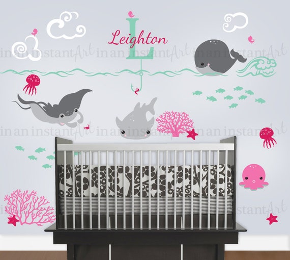 Ocean Wall Decals with Custom Name Custom Baby by InAnInstantArt