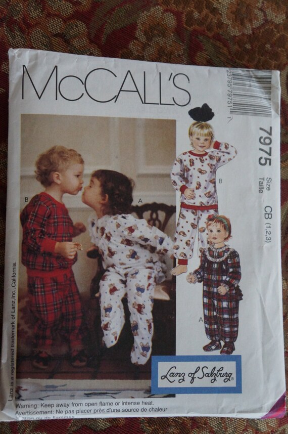 McCall's 7975 Lanz of Salzburg Toddler Pajama Pattern Sizes 1-3