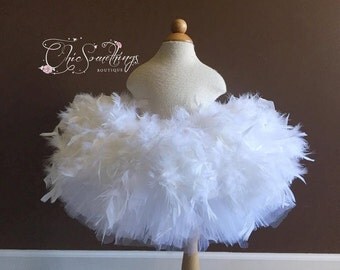 Feather tutu, white feather tutu, first birthday tutu, baby tutu, feather tutus, feather costume tutu, tulle and feather tutu, custom tutu