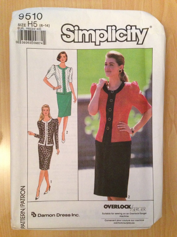 Simplicity 9510 Sewing Pattern 80s Uncut Misses and Misses Petite Two-Piece Dress Size 6-14