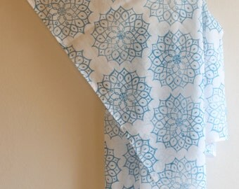 Turquoise Indian Motif hand block printed cotton scarf shawl