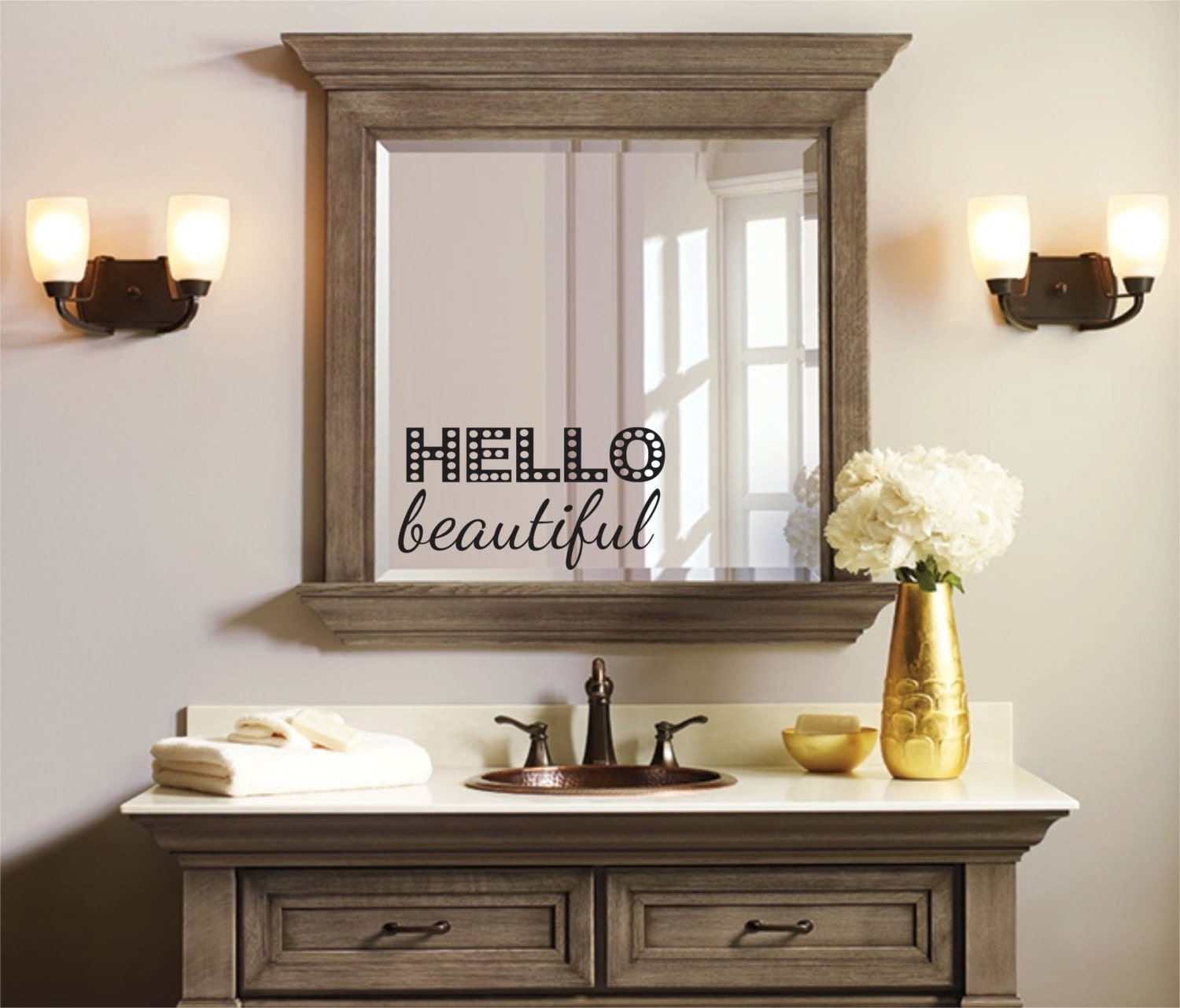 Hello beautiful Hello Beautiful Mirror Decal Bathroom Mirror