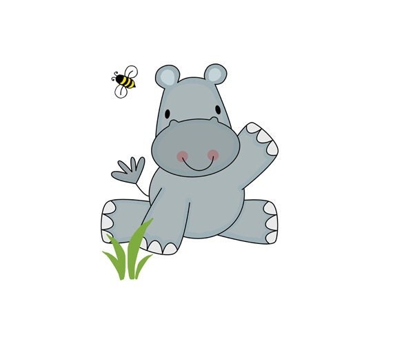 SAFARI ANIMAL NURSERY Hippo Decor Decal Wall Art Mural Jungle