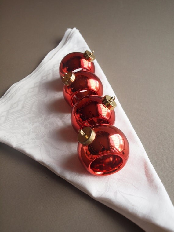 Red ornament napkin rings set of 4 napkin holders Christmas