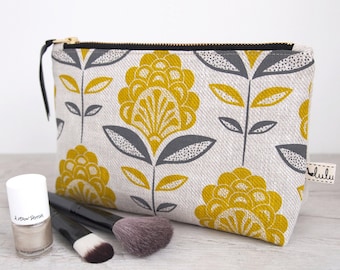 Large peacock flower print make up bag