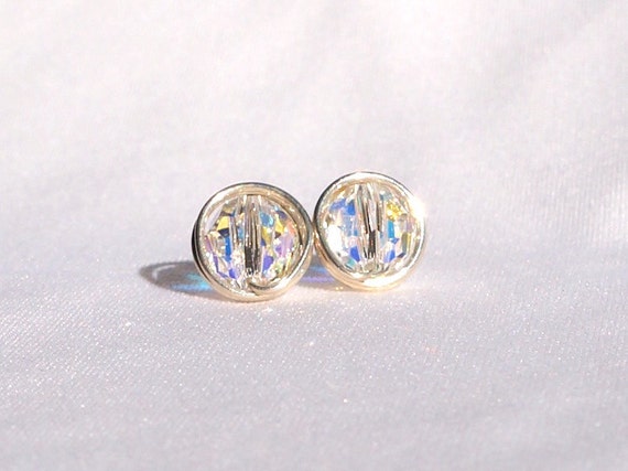Swarovski Crystal AB Stud Earrings Sterling Silver Crystal