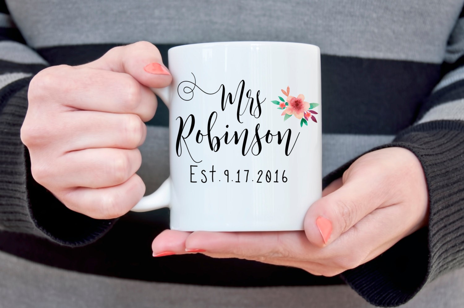 Mrs. Coffee Mug Wedding Date Customizable Coffee Mug Bridal Shower Gift for Bride Wedding Gift for Her Wife to Be Newlywed Gift