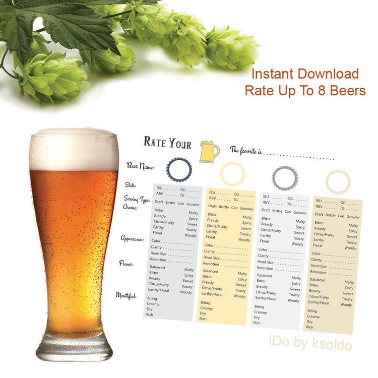 Beer Tasting Rating Sheet Score Card for up to 8 by iDobyksoldo