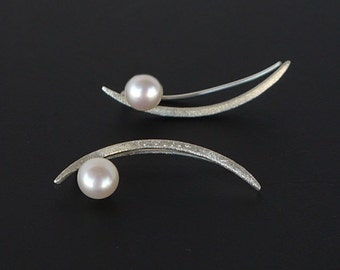 Pearl ear climbers, silver ear crawlers, pearl earrings, gold ear climbers, silver ear crawlers, silver ear cuff, cuff earrings, ear stud