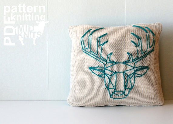 DIY Knitting PATTERN - Origami Stag Head Stockinette Throw Pillow - 12