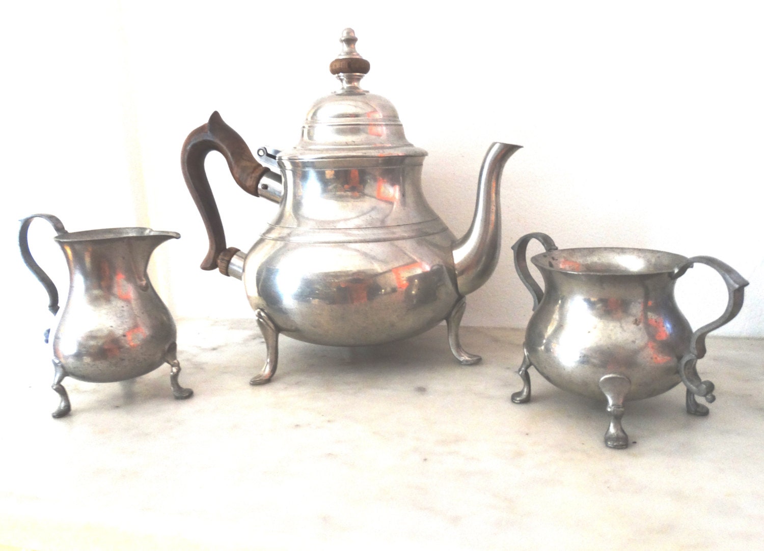 miniature pewter tea set