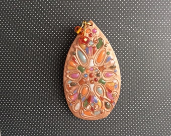 Art brooch, handmade polymer brooch, flower basket brooch, faux stones brooch, Dutch Design