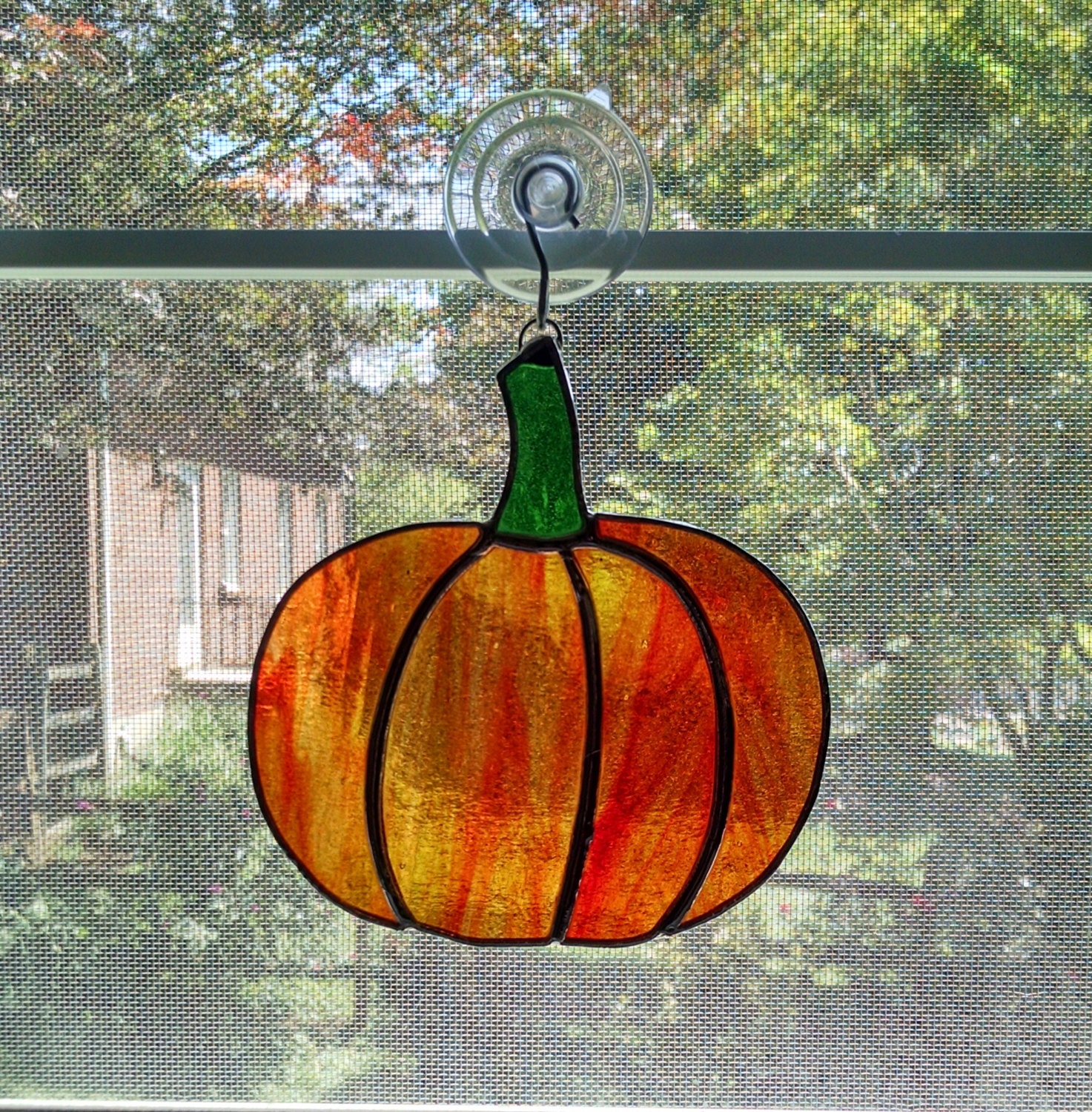 Stained Glass Pumpkin Suncatcher Autumn by StainedGlassYourWay