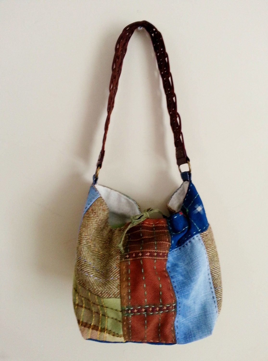 Japanese Boro Sashiko Stitch Indigo Wool Hobo Tote Slow