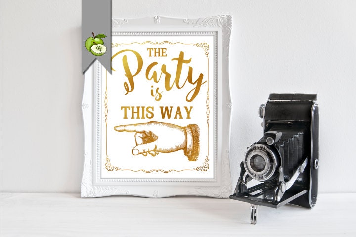 Party this way sign pointing finger party sign Printable