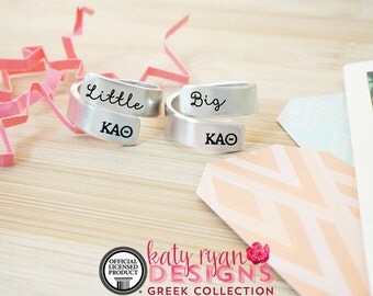 Kappa Alpha Theta Big Little Wrap Ring Set - ΚΑΘ Big Little Sorority - Official Licensed Product - KAT Big Little Reveal - Hand Stamped
