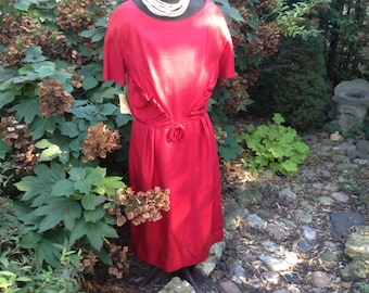 1950s Vintage Red Wiggle Dress by Nelson-Caine New York Original Tag NOS