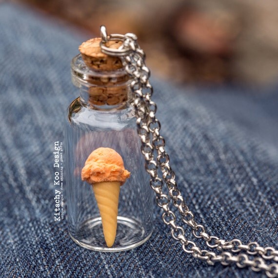 FREE SHIPPING - Orange Sorbet Ice Cream Necklace - Miniature Food Jewellery - Miniature Dessert - Ice-cream - Jewelry