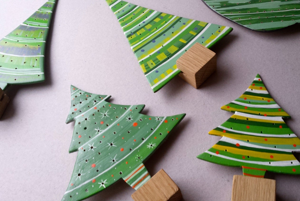 Small christmas ornaments handmade wooden christmas trees