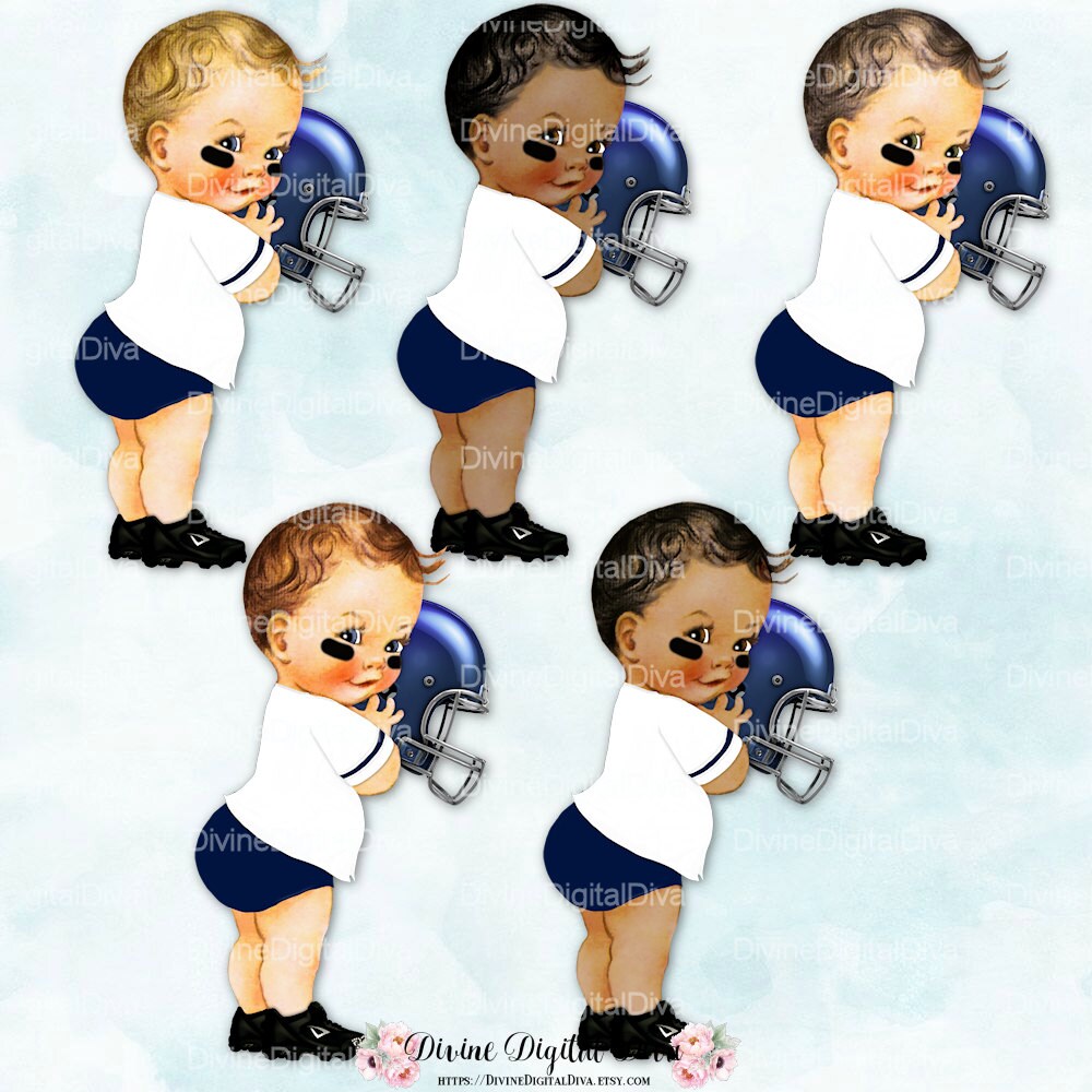 Little Prince Vintage Baby Boy Football Dark Blue & White