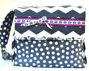 Gray Chevron Diaper Bag, New Mom's Bag, Chevron Diaper Bag, Large Tote, Chevron Tote, Handmade Diaper Bag, Handmade Tote, Baby Gift, Tote